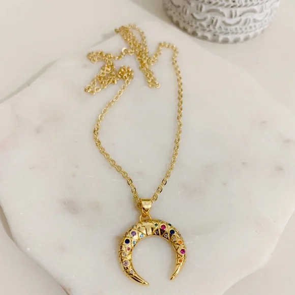 Colorful Crescent Moon Necklace | 14k Gold Filled - Picture 7 of 9